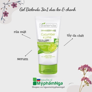 Gel Bielenda 3in1 dưa leo &amp; chanh (rửa mặt + tẩy da chết + serum) sạch sáng mịn da