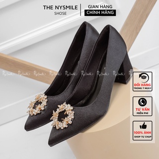 Giày cô dâu giày dự tiện gót vuông 5cm vòng hoa đá - THENYSMILE- LAREL 2
