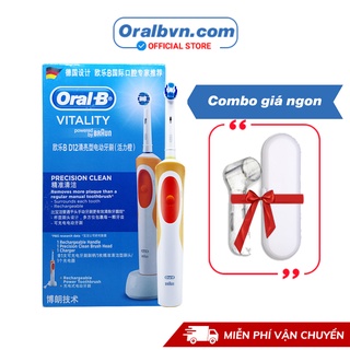 Bàn chải điện đánh răng tự động Oral-B D12 cam làm sạch răng, hạn chế viêm nướu chính hãng kèm combo quà