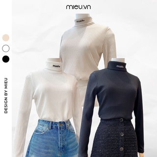 Áo thun gân tay dài cổ lọ thêu Muah - HD28