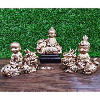 Tượng Tam Thánh Phật cưỡi linh thú giả đồng cổ kính