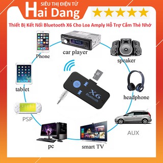 kết nối Bluetooth, Thiết bị kết nối Bluetooth X6 Cho Xe Hơi- Loa- Amply- Hỗ Trợ Chơi Nhạc Trên Thẻ Nhớ- Có Mic Thoại