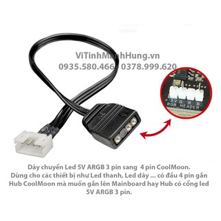 Dây chuyển Led 3 pin 5V ARGB Mainboard sang 4 pin Led Hub CoolMoon.