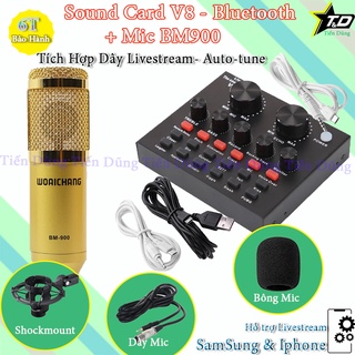 Bộ Mic Thu Âm BM900 Sound Card V8 tiếng anh có auto-tune có Bluetooth - Bộ live stream là đã có thể thu âm livestream