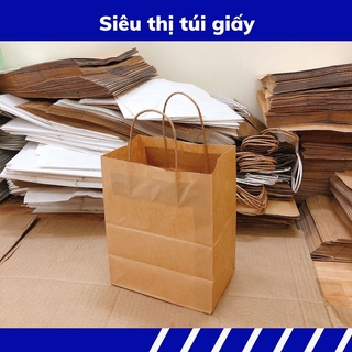 COMBO 100 CHIẾC TÚI GIẤY KRAFT XI MĂNG S2B: 19.5x10x25 cm CÓ QUAI ( ẢNH THẬT SHOP TỰ CHỤP)
