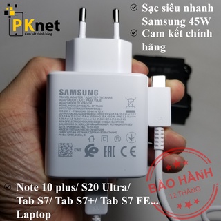 Sạc siêu nhanh 45W chính hãng Samsung cho Note10 Plus/S20 Ultra/Tab S7/S7+/S7 FE + Cáp Type C to Type C 5A chính hãng.