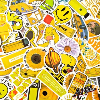 50 Sticker YELLOW nhựa PVC không thấm nước, dán nón bảo hiểm, laptop, điện thoại, Vali, xe