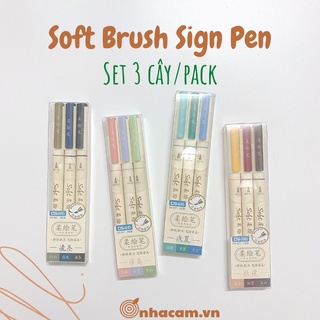 Set 3 Bút Viết Thư Pháp Soft Brush Sign Pen Nhà Cam