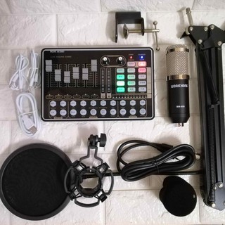 Combo Hát Thu Âm Livestream Mic Bm900-Sound card H9 có auto tun kèm phụ kiện bh 6 thán