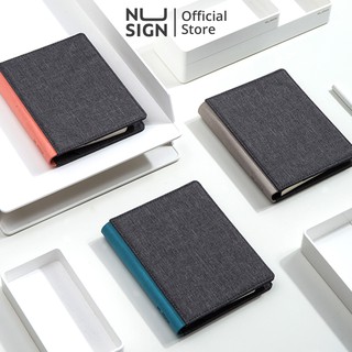 Sổ tay cao cấp 80 trang Nusign -  bìa bọc vải, gáy sổ bọc da - tích hợp ví - Xanh dương/Hồng/Xám - 1 quyển - NS245
