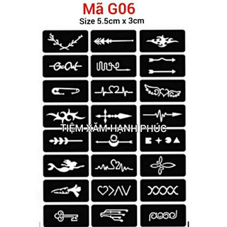 Khuôn hình xăm tạm thời gồm 24 hình xăm giả mã G06  (không bao gồm mực xăm tạm thời)