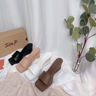 Giày đế bằng SimP xuồng cao 7cm quai ngang mũi vuông thời trang - CULI