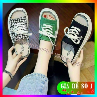 Dép sục vải nữ hở mũi buộc dây Cao Cấp 2 màu đen , caro Kiểu dáng thể thao ôm chân,phù hợp với các bạn Nữ