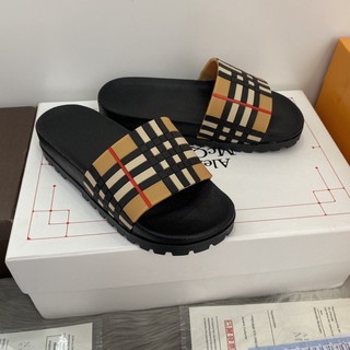 Dép thời trang nam quai ngang kẻ ô đế cao 4cm mang êm chân mẫu hot 2021