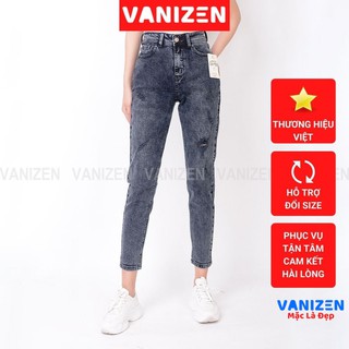 Quần jean nữ ống rộng baggy đẹp lưng cao cạp căn bản rách nhẹ xám khói hàng hiệu cao cấp mã 440 VANIZEN