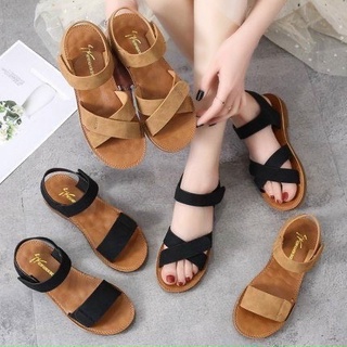 Sandal đế bệt dẻo quai ngang dính đen nâu