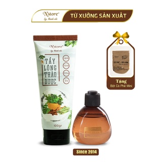 Combo triệt lông vĩnh viễn,Kem Tẩy Lông Thảo Dược N'store 100gr &amp; Mỡ Trăn Triệt Lông N'store 75gr, Tặng Bột Cà Phê Mini