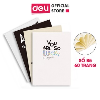 Sổ tay ghi chép khâu gáy B5 Deli 120 trang-kẻ ngang 1 quyển-Màu ngẫu nhiên đen trắng họa tiết chữ vở viết cho học sinh