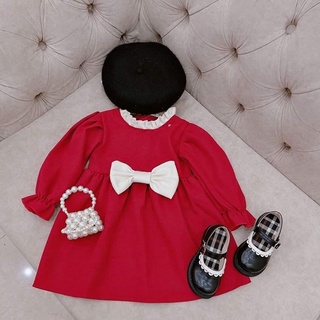Váy nhung tăm Phối nơ ,  Váy tết cho bé ROYAL KIDS