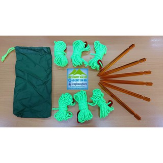 COMBO 6 cọc nhôm 3 chấu 18cm và 6 dây dù phản quang, TẶNG kèm túi đựng - Neo lều trại , neo chống TARP căng bạt che