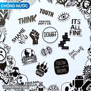 Sticker TRẮNG ĐEN - Black White ngầu Chống Nước Trang Trí Va Li, Xe, Laptop, Nón Bảo Hiểm, đàn guitar