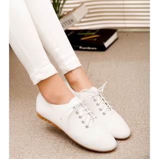 [MỀM ÊM CHÂN_TRỢ SHIP] Giày oxford bệt trơn V1 da PU mềm, đế ma sat tốt, cột dây, màu trắng và đen S160