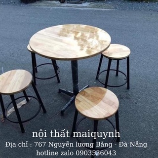 Ghế  Cà Phê Gỗ Cao Su Không Tựa Lưng Chân Sơn Tĩnh Điện Cao Cấp