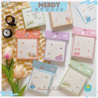 Tập 100 tờ giấy note cute, giấy ghi chú kẻ caro in hình thú cưng đáng yêu