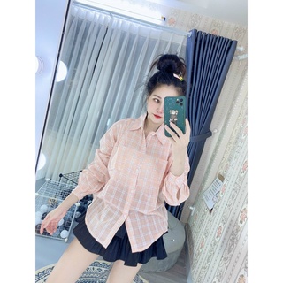 Áo sơ mi cánh dơi caro form rộng cực xinh , chất xô mềm mịn ( ảnh thật )