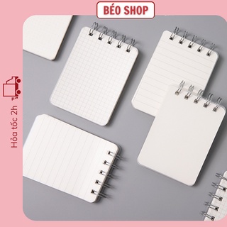Sổ tay ghi chép mini A7 Béo shop gáy lò xo inox lật lên caro trơn kẻ ngang bìa nhựa trong 80 tờ 160 trang