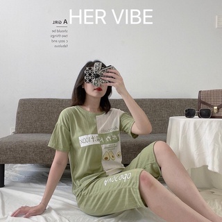 Bộ đồ ngủ pyjama nữ thu hè tay ngắn quần lửng siêu mềm thấm hút - Đồ ngủ nữ mặc nhà quần dài Her Vibe