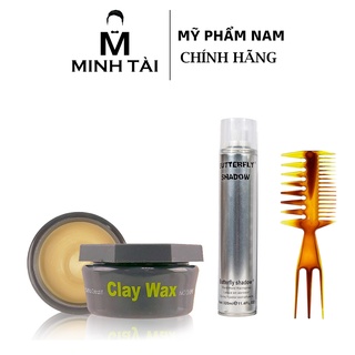 Sáp Vuốt Tóc Clay Wax 100g + Lược Chải Tóc Texture + Gôm ButerFly 320Ml