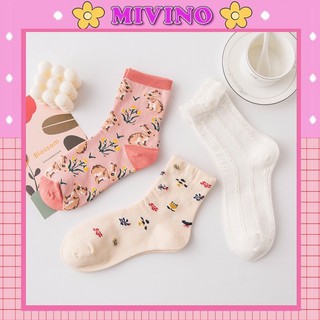 Tất cao cổ nữ Mivino len gân hình thỏ dễ thương TN103