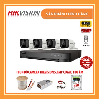 Bộ Camera Giám sát HIKVISION 5.0MP CÓ MIC, Kèm HDD 500GB/1T/2TB+đầy dủ phụ kiện tự lắp đặt-Bảo hành 24 Tháng