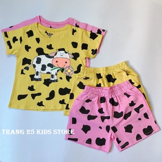 Bộ Đùi Cộc Tay Cho Bé Gái 22kg -37-40kg thun cotton 4 chiều cao cấp thể thao họa tiết thêu