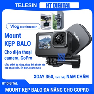 Mount kẹp dây balo cho GoPro, điện thoại xoay 360 Telesin tích hợp nam châm kẹp chắc chắn ổn định, chống rung cho vlog