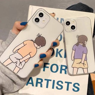 Cartoon Couple Back Shadow for Boys and Girls for Apple 12Promax Phone Case Iphone13 Transparent Straight Edge 8P Zfuu