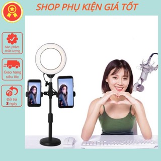 Đèn livestream để bàn - Đèn livestream 16cm tích hợp kẹp 2 điện thoại có đèn hỗ trợ, quay tiktok, bán hàng, make up sefi