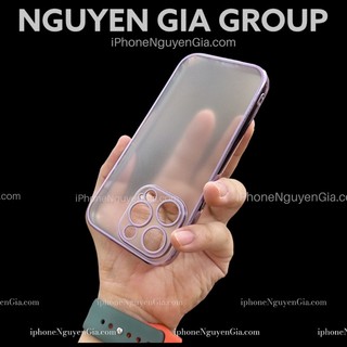 Ốp nhám viền màu tím chống bám dơ  iPhone 14 pro max 13 pro max 12 pro max 11 poi max xs max Nguyễn Gia group Cao Đạt q5