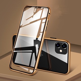 Ốp Điện Thoại Kính Cường Lực Cứng Hai Mặt Nắp Lật Khung Kim Loại Hít Nam Châm 360 Độ Cho iPhone 14 Pro Max 14 Plus 14 Pro 14