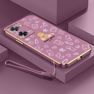 ốp lưng oppo a57 4g 2022 Ốp Điện Thoại TPU Dẻo Mạ Màu Họa Tiết Chú Gấu Dễ Thương Kèm Dây Đeo Cho oppo a57 4g 2022