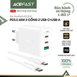 Sạc ACEFAST PD3.0 Công Suất 65W 3 cổng USB-C+USB-C+USB-A (EU) - A13 CHÍNH HÃNG ACEFAST