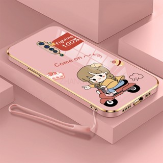 Ốp Điện Thoại TPU Silicon Mạ Điện Hình Cô Gái Chạy Xe Mô Tô Có Dây Đeo Cho oppo reno2 f reno 2 reno