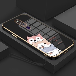 Ốp Điện Thoại Silicon Mạ Điện Hình Cún Hoạt Họa Có Dây Đeo Cho oppo f11 pro oppo f11