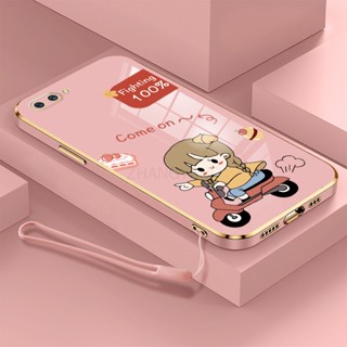 Ốp Điện Thoại TPU Silicon Mạ Điện Hình Cô Gái Chạy Xe Máy Kèm Dây Đeo Cho oppo a3s a12e