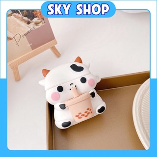 Vỏ Ốp Case Airpod Airpods bảo vệ bao đựng tai nghe không dây bluetooth hình Bò Sữa 1/2/Pro/i12/tws chống va đập
