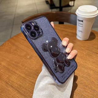 Ốp Điện Thoại iPhone 14 plus 13 12 11 14 Pro MAX X XS MAX XR TPU case ốp lưng điện thoại iphone 14 promax tím Mềm Hình Gấu Lấp Lánh Cho