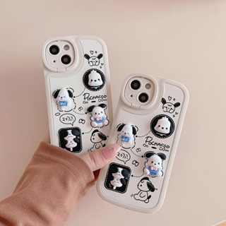 Ốp Điện Thoại Da Gắn Búp Bê Pochacco 3D Cho IPhone 14promax 14pro 13promax 12 11