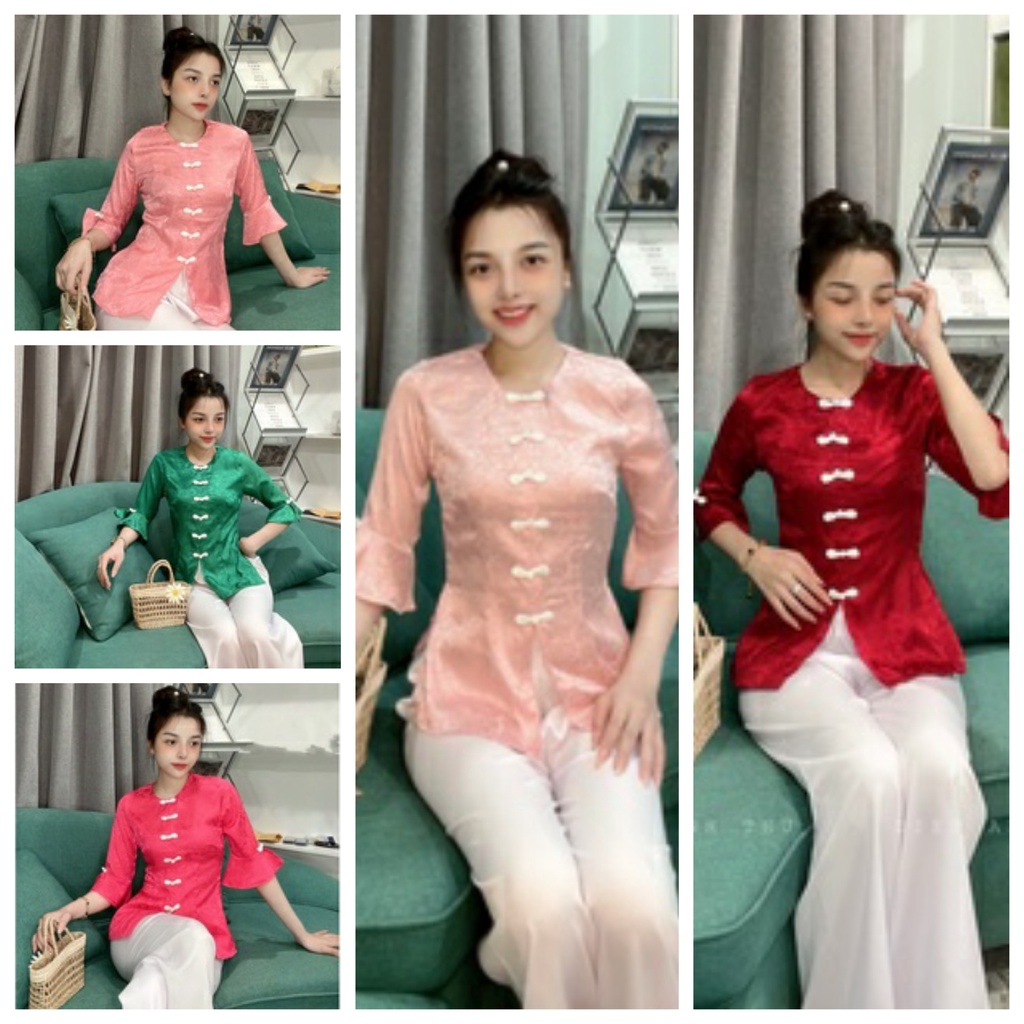 ÁO BÀ BA LỤA GẤM TAY XÒE