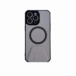 Ốp Điện Thoại Da Màu Xám Kèm Giá Đỡ Thời Trang Chống Sốc Cho Iphone